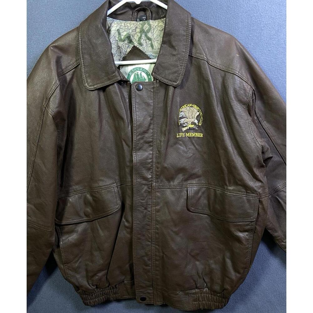 North Am Life Member Burks Bay Genuine Leather Bomber Jacket Mens XL Brown *read